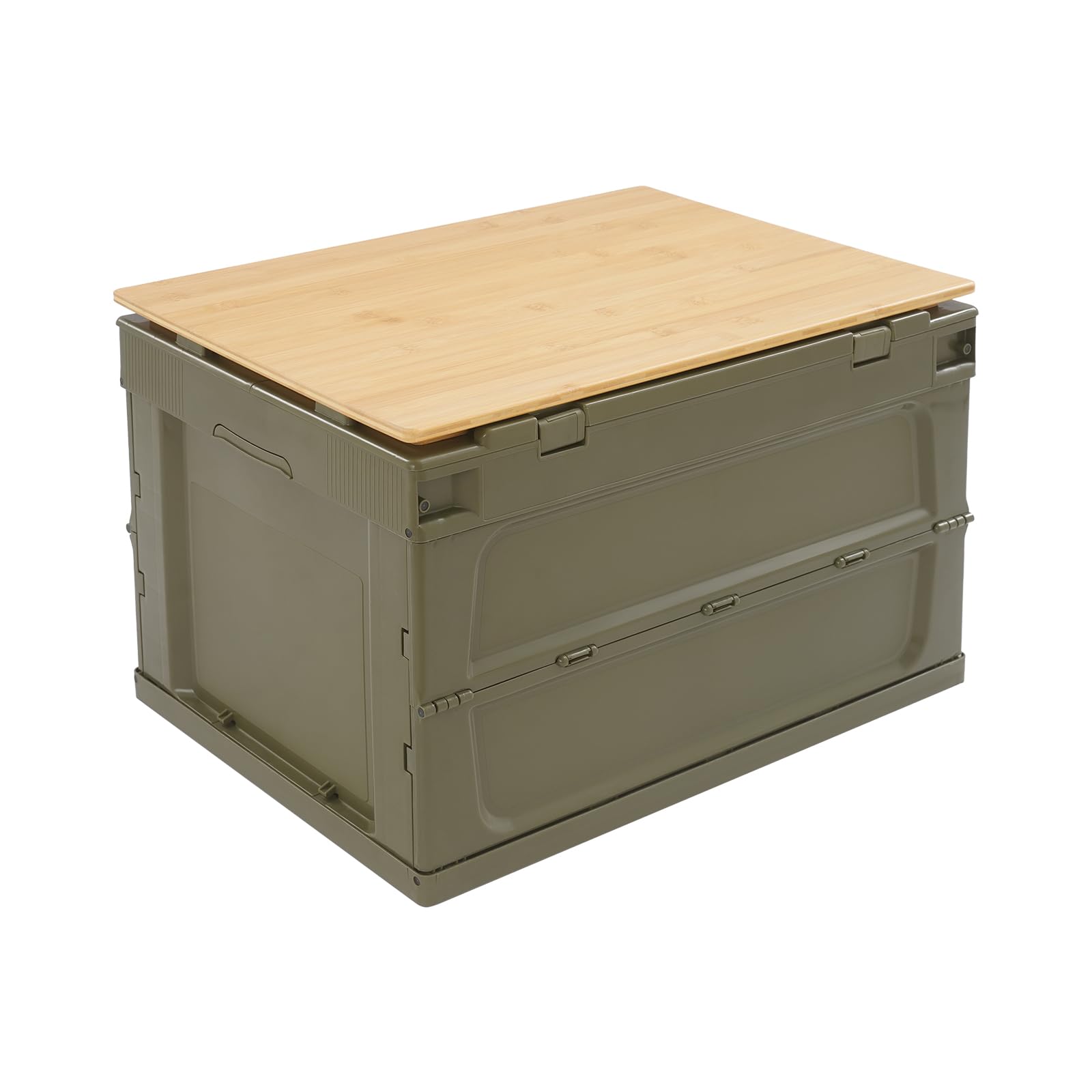 czyuRachel Folding Camping Storage Box 65L with Bamboo Lid (Green)