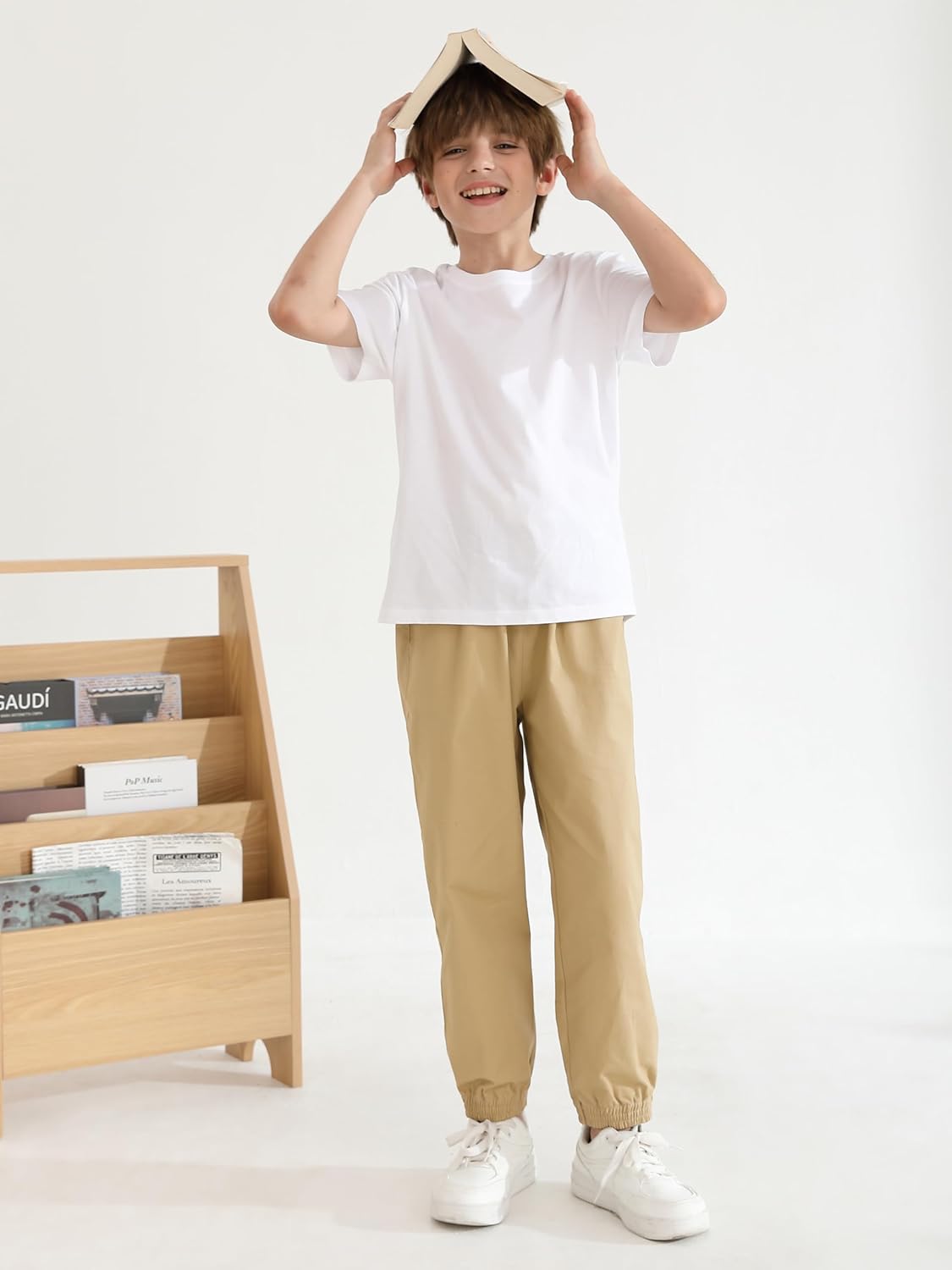 Resinta 3 Pack Boys' Stretch School Jogger Pants Pull-On Twill Uniform Pants Stretch Chino Fabric with Elastic Waist for Kids - Image 3