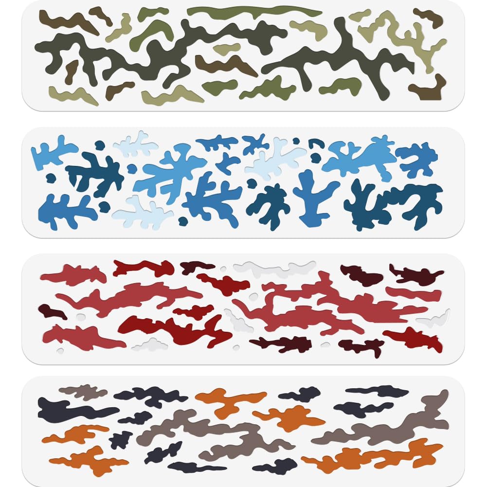 NBEADS 4pc Camouflage Texture Painting Stencils, 30x7.5cm Reusable DIY Art & Craft Stencils