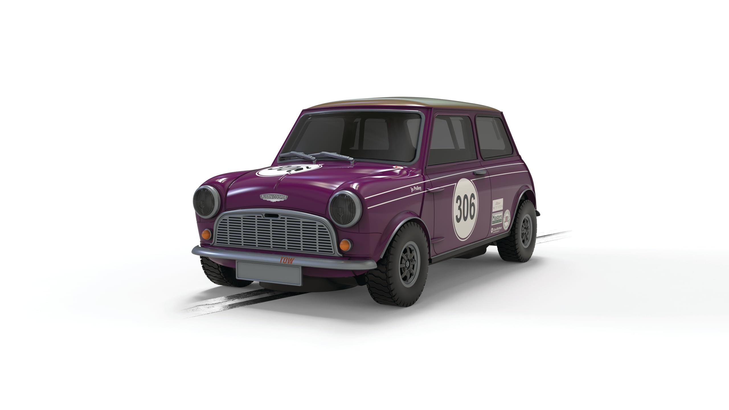 Scalextric C4545 Austin Mini Cooper S - Jo Polley Cars - Touring Cars for ages + 3 Years, Purple and Gold