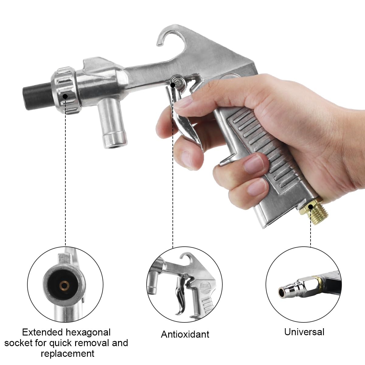 Pistola Sabbiatrice per Compressore, Sandblaster Set Portatile, con Tubo in Gomma (1 m), ugello in metallo e Ugelli in Ceramica un Raccordo ad aria, per Lucidatura Superficiale
