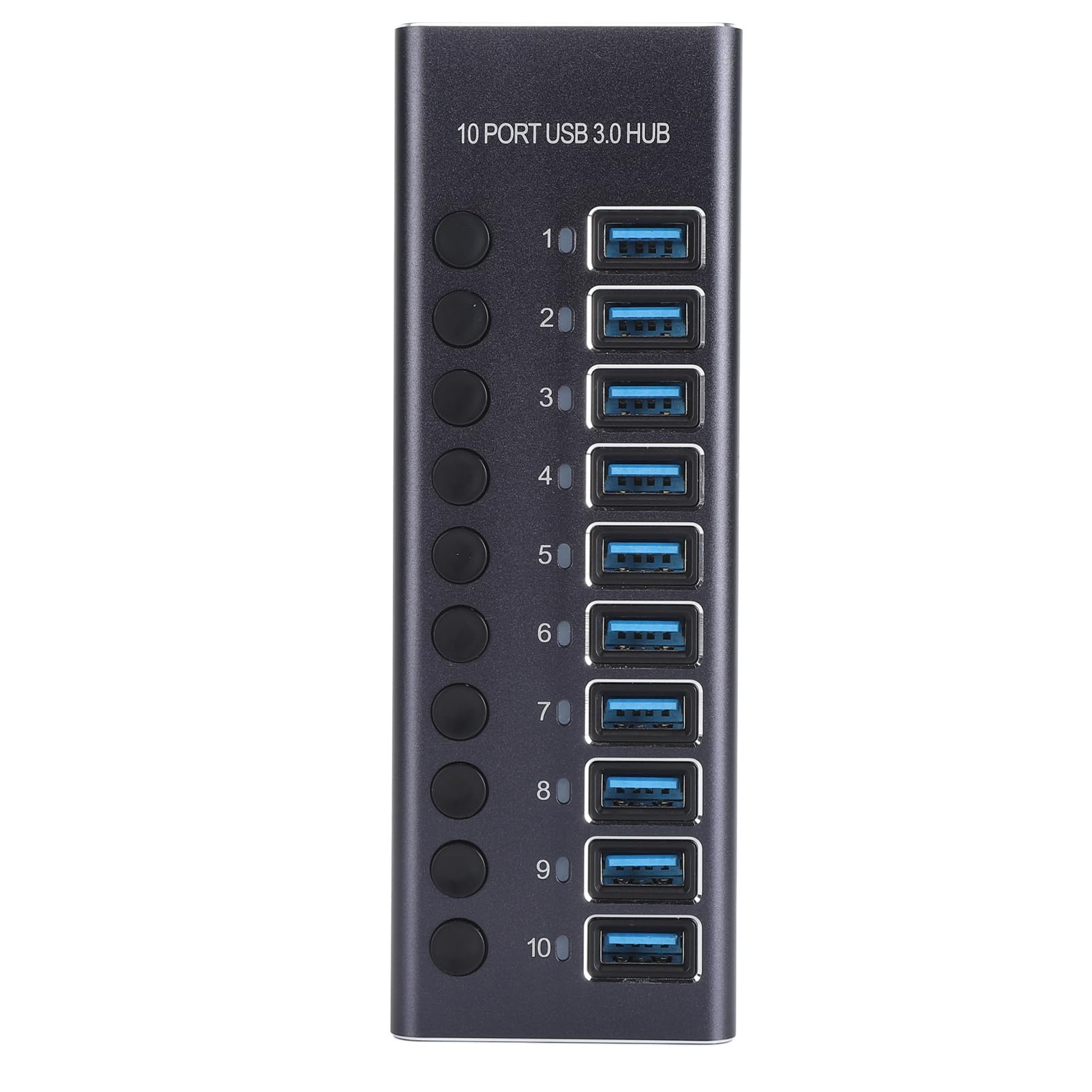 10-portowy Hub Danych USB 3.0 (wtyczka UE) | Indywidualne przełączniki Rozdzielacz USB z zasilaczem 60W do laptopa, PC, konsoli do gier 100‑240V