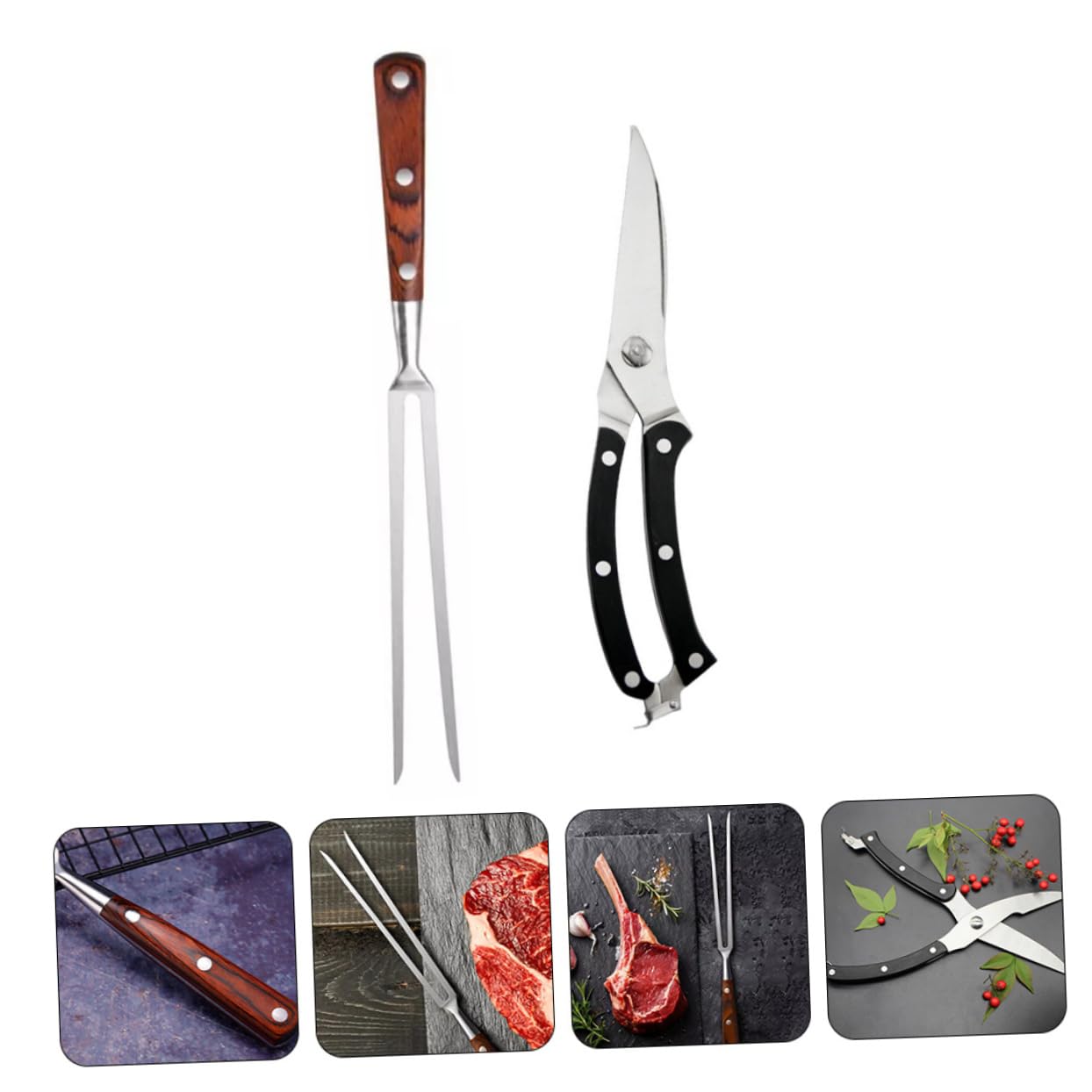 YARNOW 1set Forchettone e Forbici Da Cucina Inossidabile Per Barbecue e Grigliate Strumenti Bbq Multifunzionali Per e Pollame Facile Da Pulire e Utilizzare