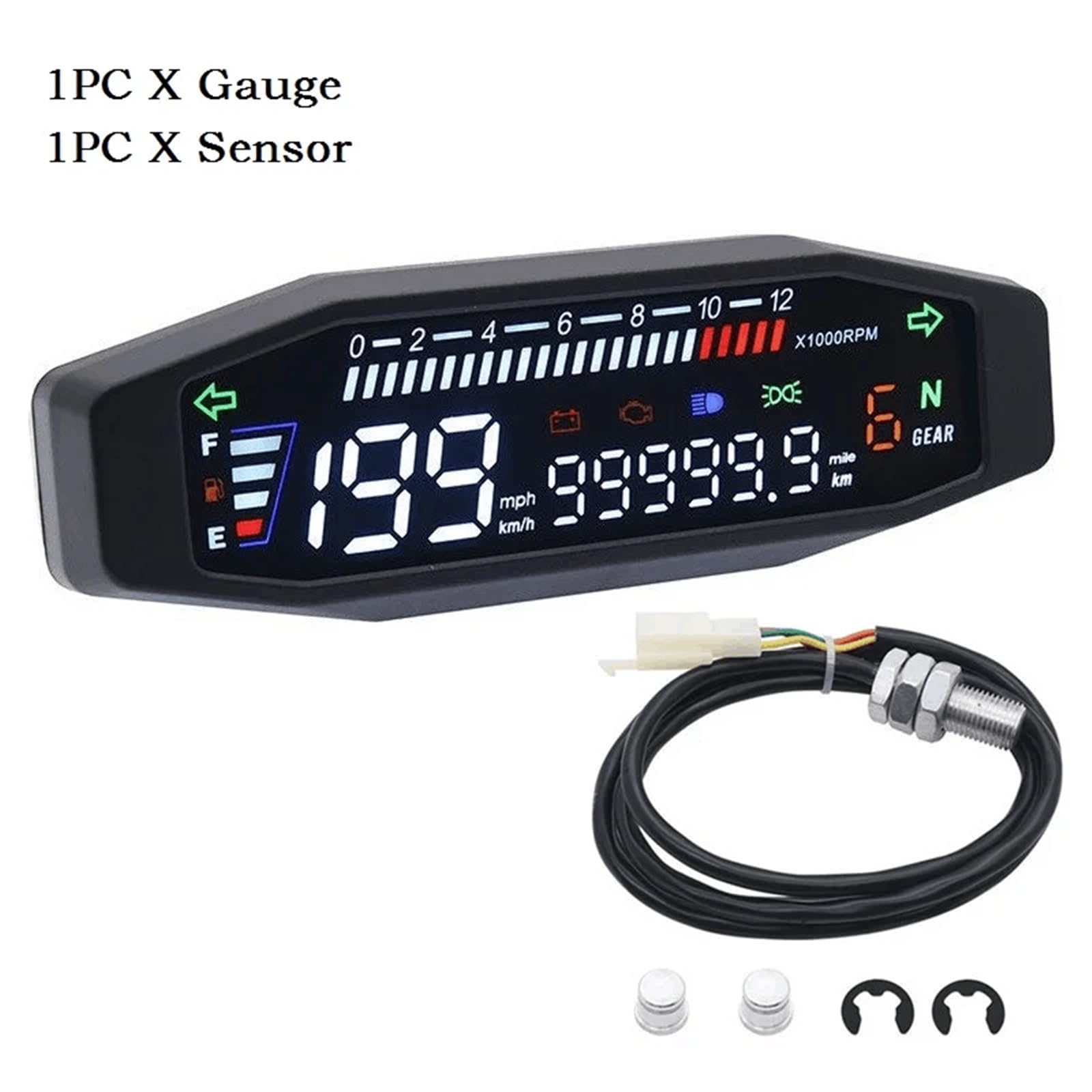 KAOLALI Tachimetro Moto Universale Aggiornato Impermeabile 12000 RPM Digital Motorcycle Tachometer Contachilometri Moto Oindicatore dell'olio Doppio Odometro
