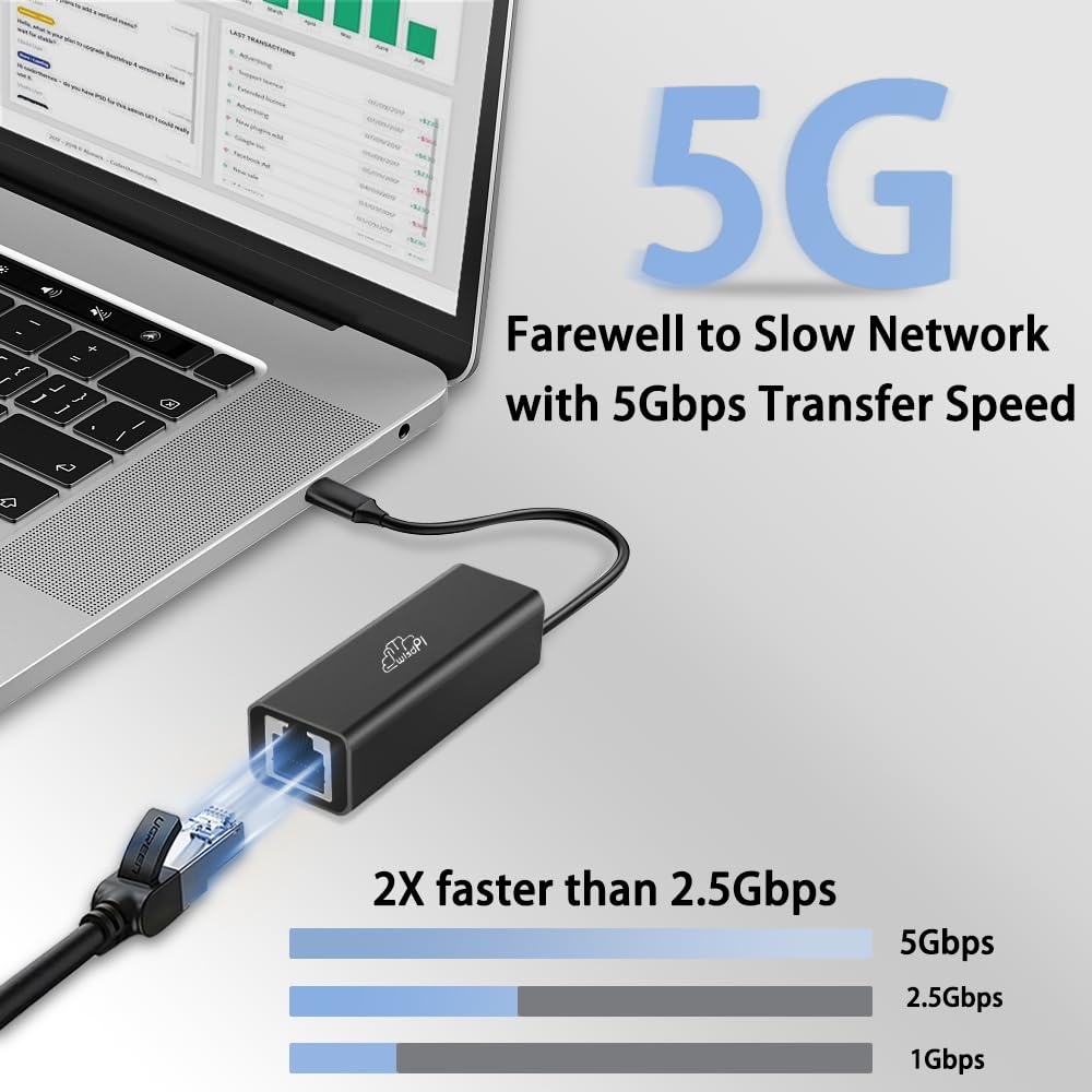 WisdPi USB 3.2 to RJ45 LAN Network Converter, Ultra Speed 5Gbps Ethernet Adapter, Realtek RTL8157 Wired LAN Network Connection 2.5G, 1G, 100Mbps for Windows, Mac OS, Linux and More