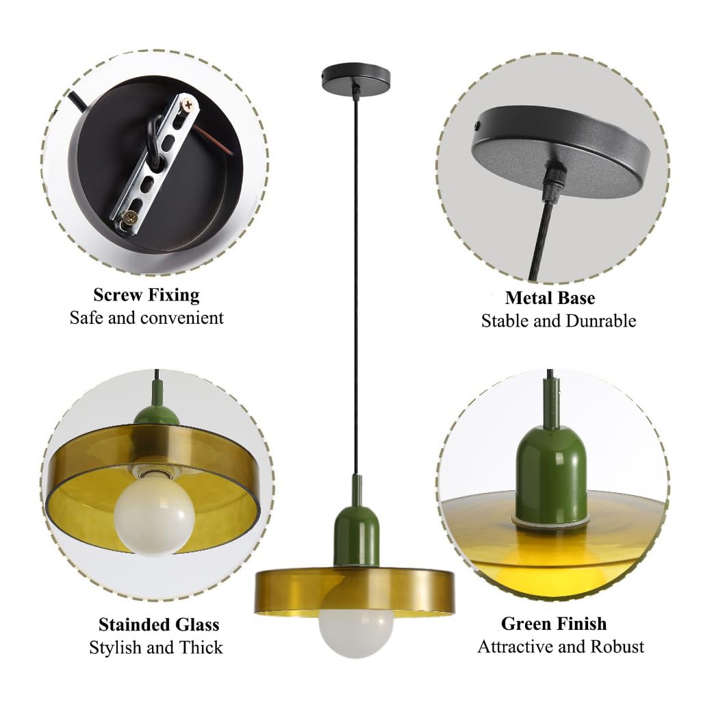 Pendelleuchte Esstisch, E27 Hängelampe aus Glas in Grün ⌀25cm, Pendellampe für Küchen Esszimmer Wohnzimmer & Schlafzimmer, Hängende Deckenlampe, Mid-Century Modern Stil
