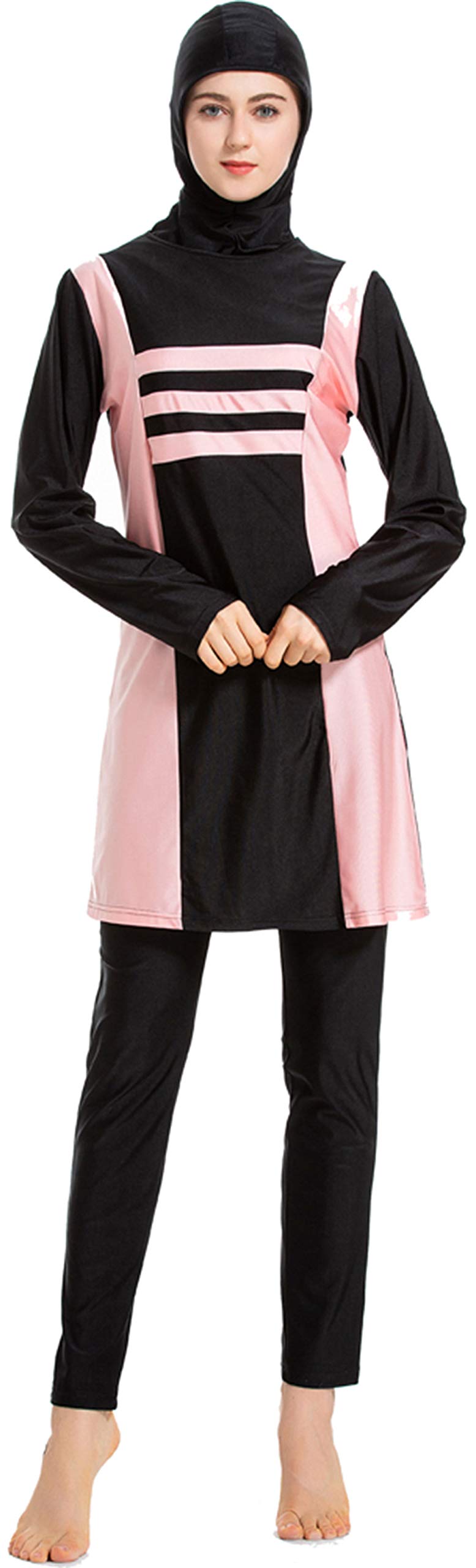Muzułmański kostium kąpielowy damski, skromny islamski arabski strój kąpielowy burkini hidżab Czarny Tag 4XL (Ref. Bust 42.52")