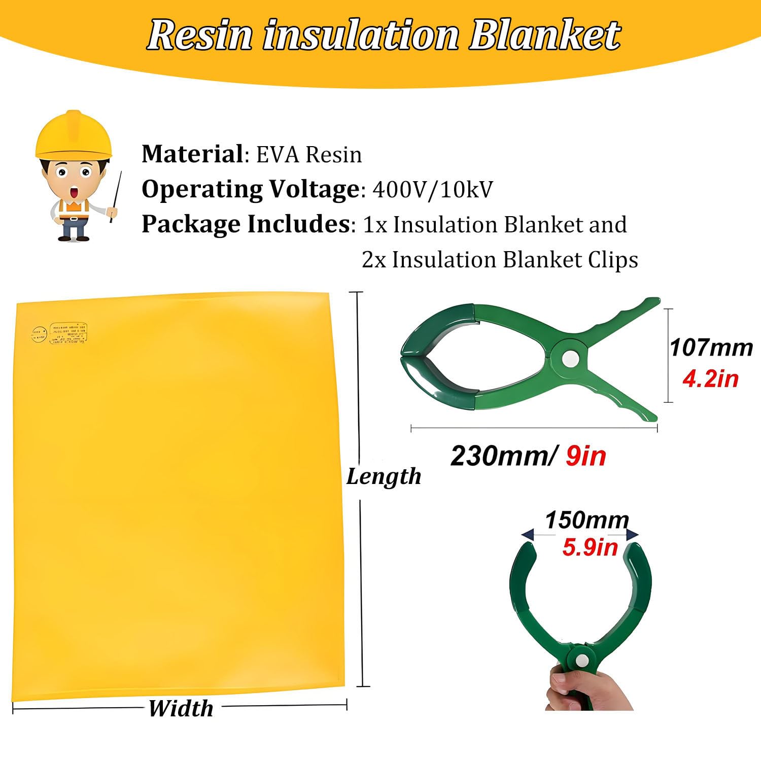 Manta Protectora ignífuga para Mantenimiento de energía eléctrica, de Resina Aislante, de 2 mm de Espesor, con 2 Abrazaderas de Aislamiento, para Cortes de energía 100x120cm/39.4x47.2in-10kv