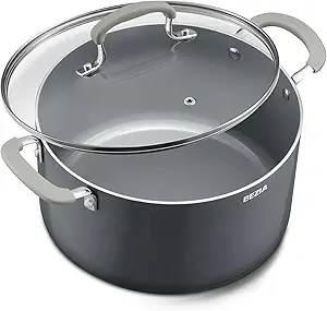 8 Quart Nonstick Stock Pot with Lid, BEZIA Ceramic Soup Pot with Lid, Induction Ready, Large Cooking Pot with Silicone Handle, Compatible with All Cooktops, Dishwasher Safe