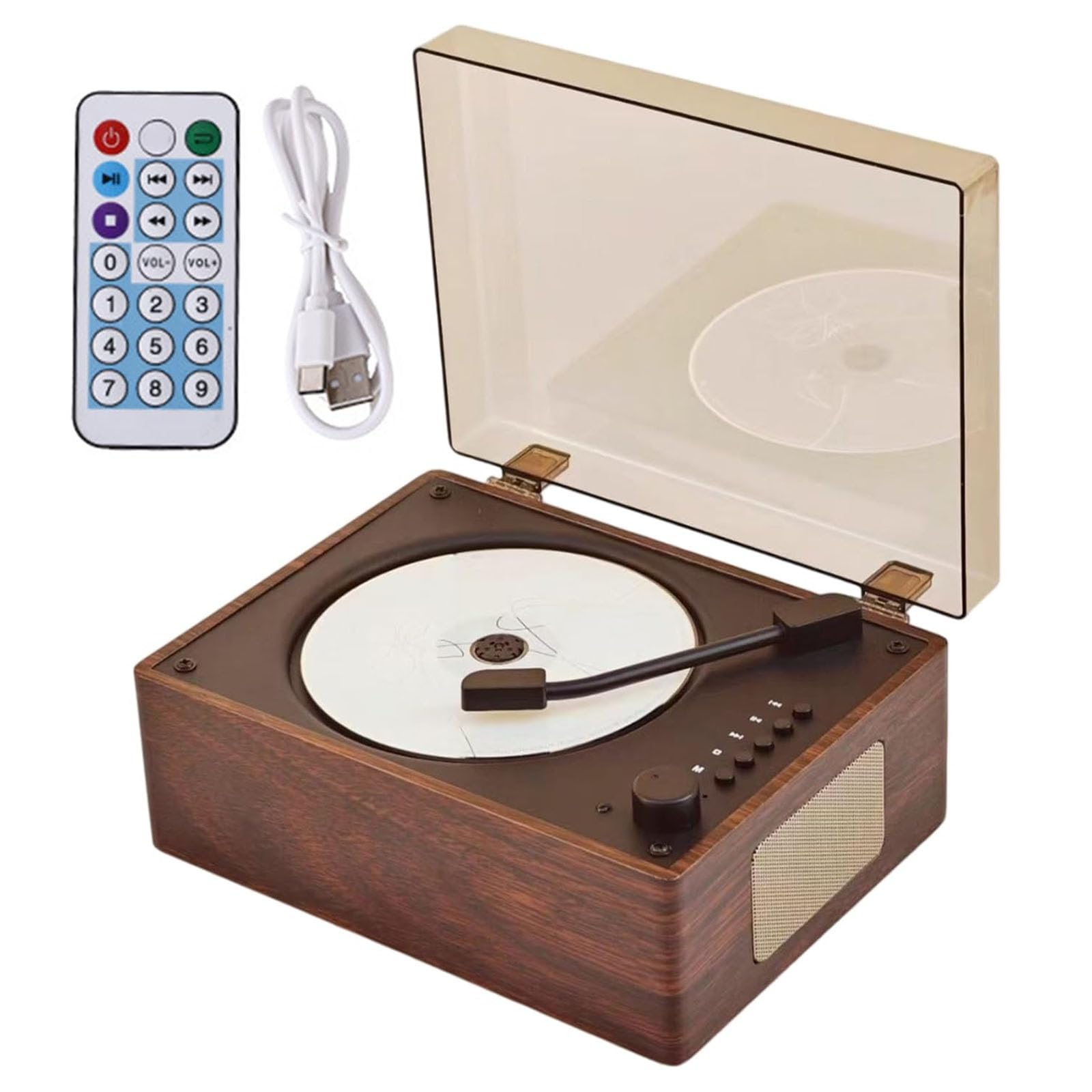 Reproductor de CD Retro con Altavoces Recargables, Compatible con CD, BT | Música para el hogar portátil compatible con Bluetooth 5.0 con control remoto, audio de madera para estudio en casa(walnut)