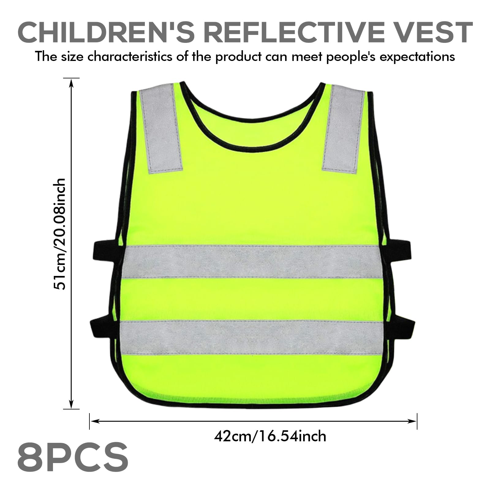 Lot de 8 gilets de sécurité pour enfants (3 à 12 ans) - Gilet de sécurité réfléchissant haute visibilité - Pour l'école, le cyclisme, la circulation routière