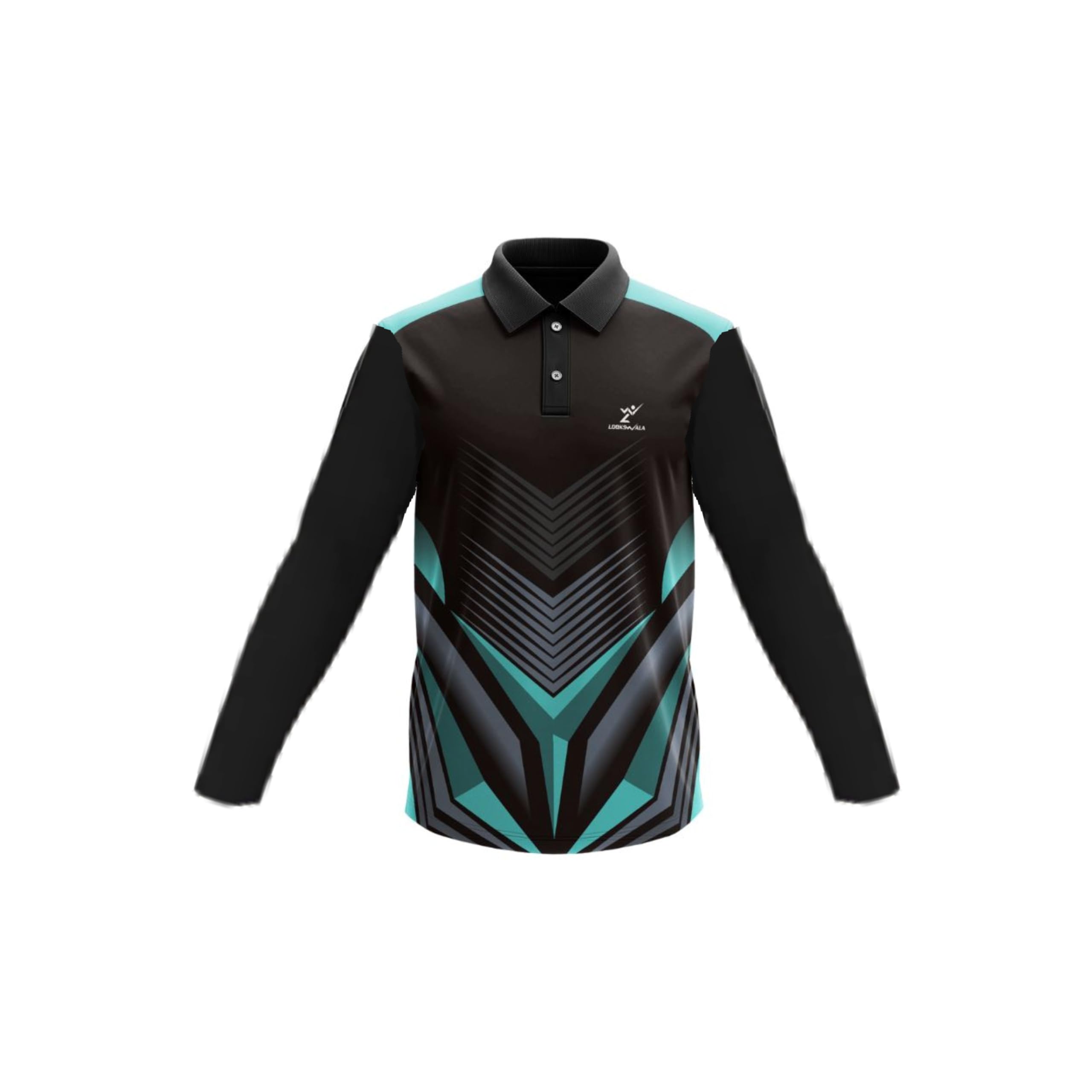 Lookswala Mens Collar Neck Printed Design Sportswear T-Shirt with Full Sleeves | Regular Dry Fit Gym Cycle Yoga Fitness Run Sports Tshirt-image-10