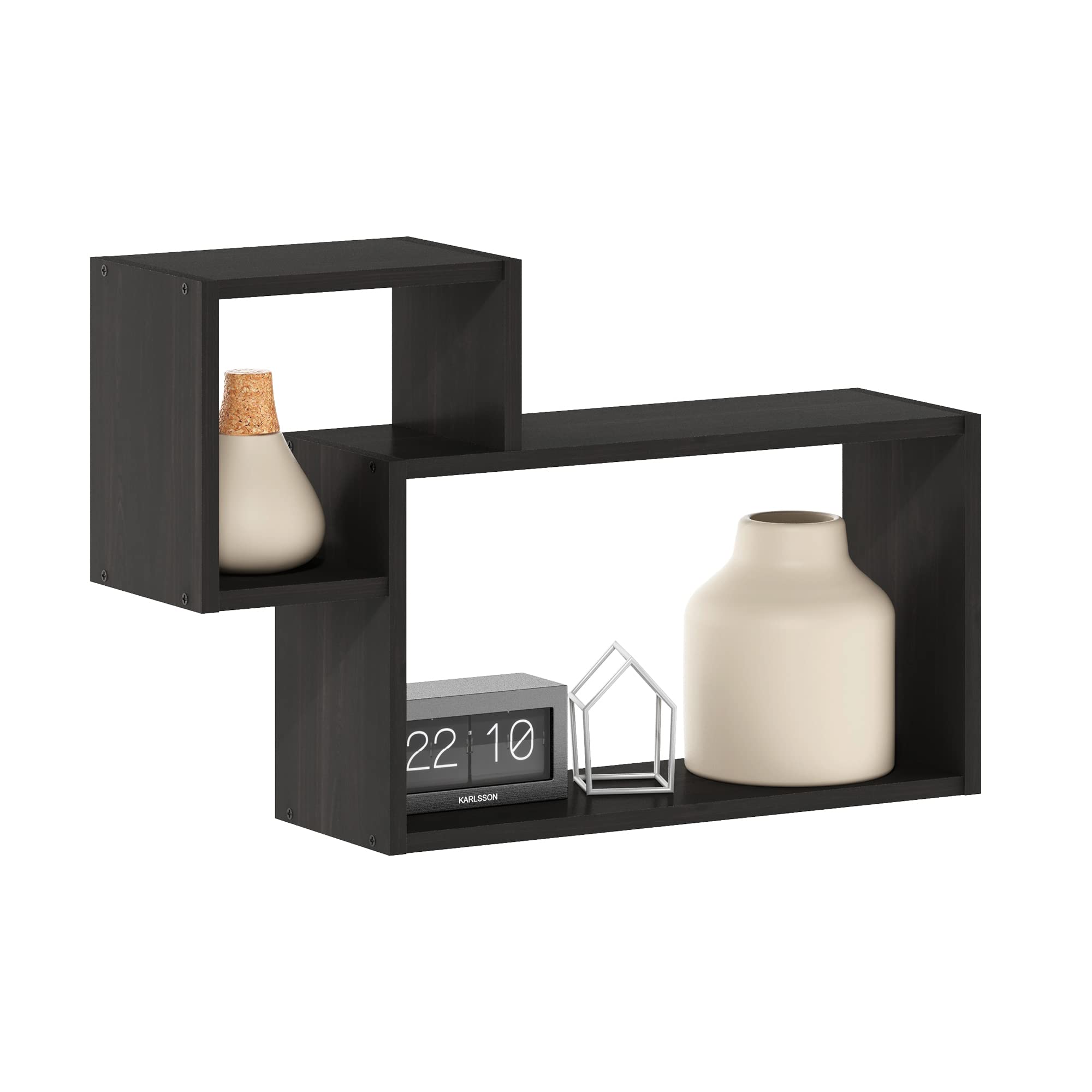 Furinno ROSSI Floating Shelves for Wall Set of 2, Interweave Cube Wall Shelf, Floating Shelf, Wall Mounted Shelves, for Bathroom, Bedroom, Living Room, Espresso