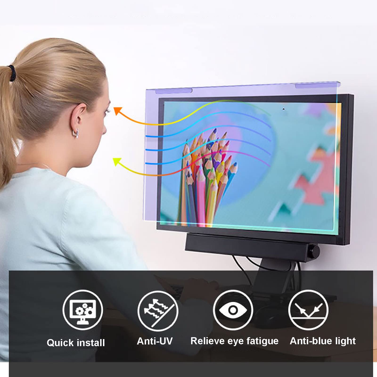 SOPPY Film De Protection D'écran Anti-lumière Bleue Pour écran D'ordinateur De 24 ", Amovible, Protection Des Yeux, Anti-lumière Bleue, Anti-UV, Anti-éblouissement (16:9