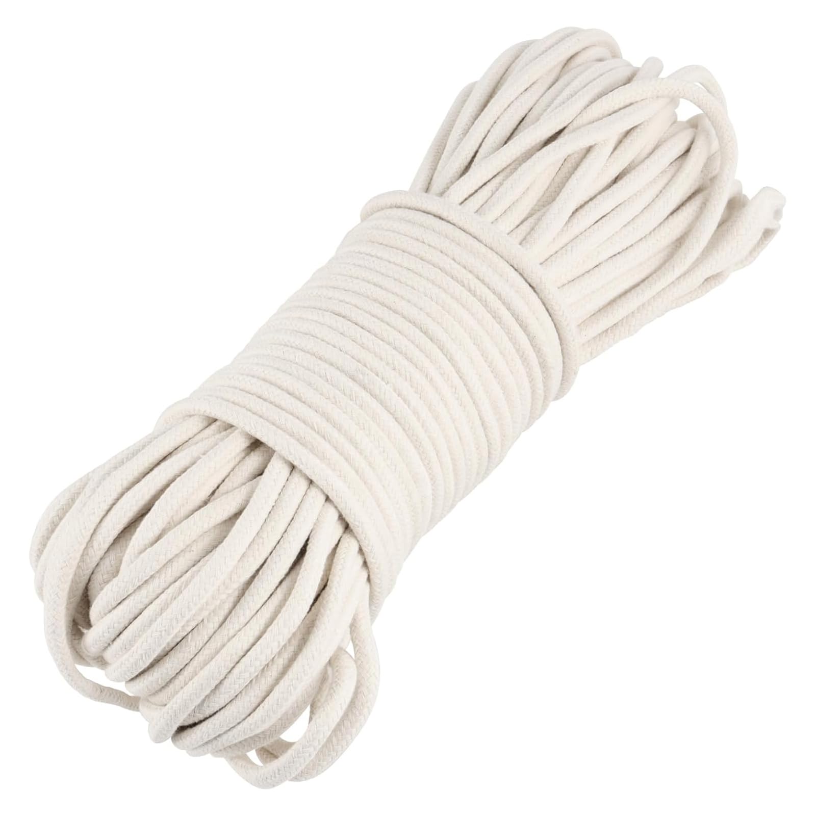 Corde à Linge en Coton Tressé 6mm x 100m - Corde Naturelle Multi-Usage pour Bricolage, Panier, Plantes et Séchage - Blanc 100 Mètres