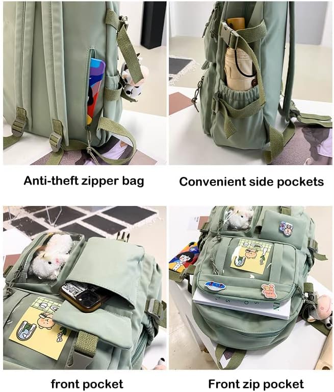 Miniatura 7 de BXCNCKD Mochila escolar Kawaii con alfileres - Linda mochila Kawaii, Rosado, Computadora portátil