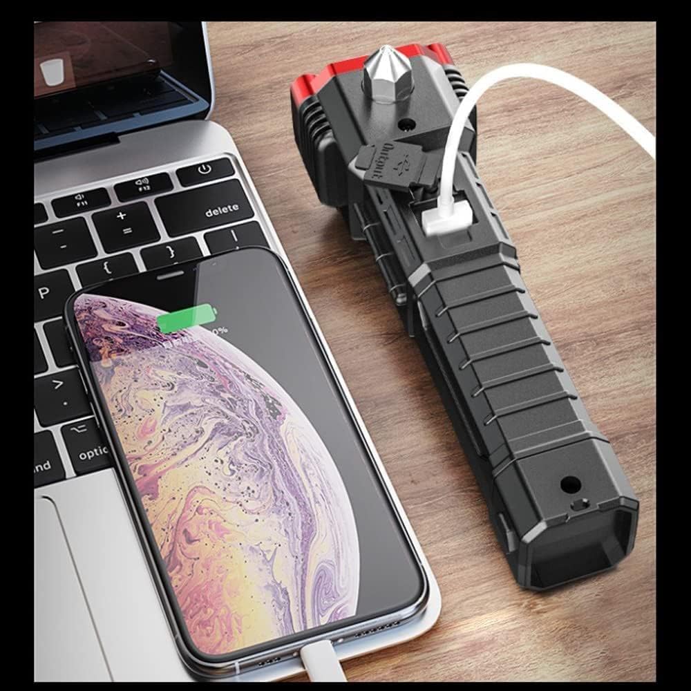 Ncry Multifunction Portable Led Flashlight with Power Bank Rechargeable Solar LED Torch Flashlight, Car Emergency Tool with Window Breaker, Cutter, Compass for Travel, Camping Hiking 2