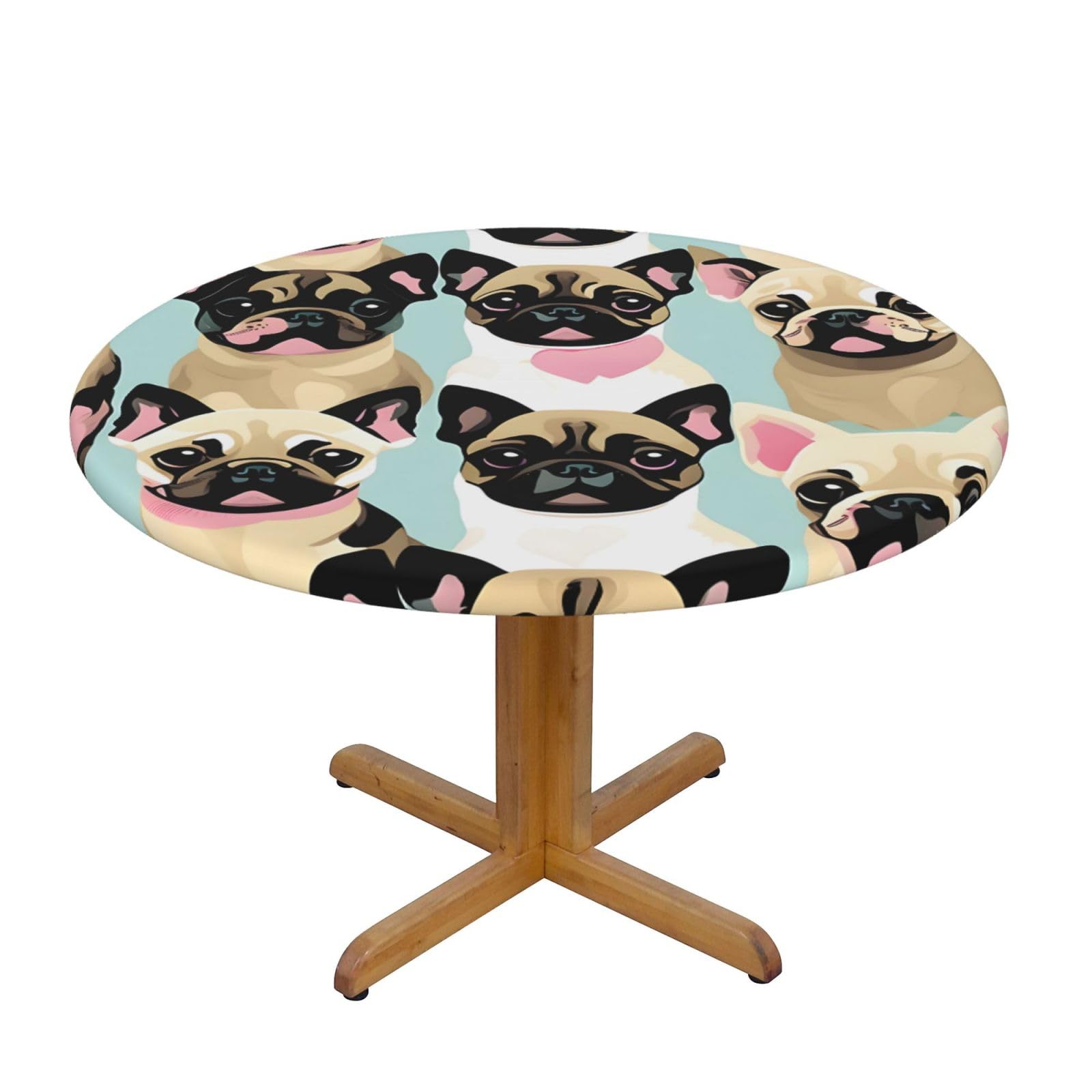 Cute Chihuahua Pug Print Round Tablecloth Waterproof Table Cover Wipe Clean Washable Table Protector For Dining Room