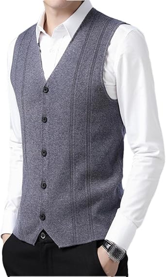 Dninmim Mens Solid Sweater Cardigan V-Neck Wool Knit Vest Casual Classic Argyle Sleeveless Waistcoat