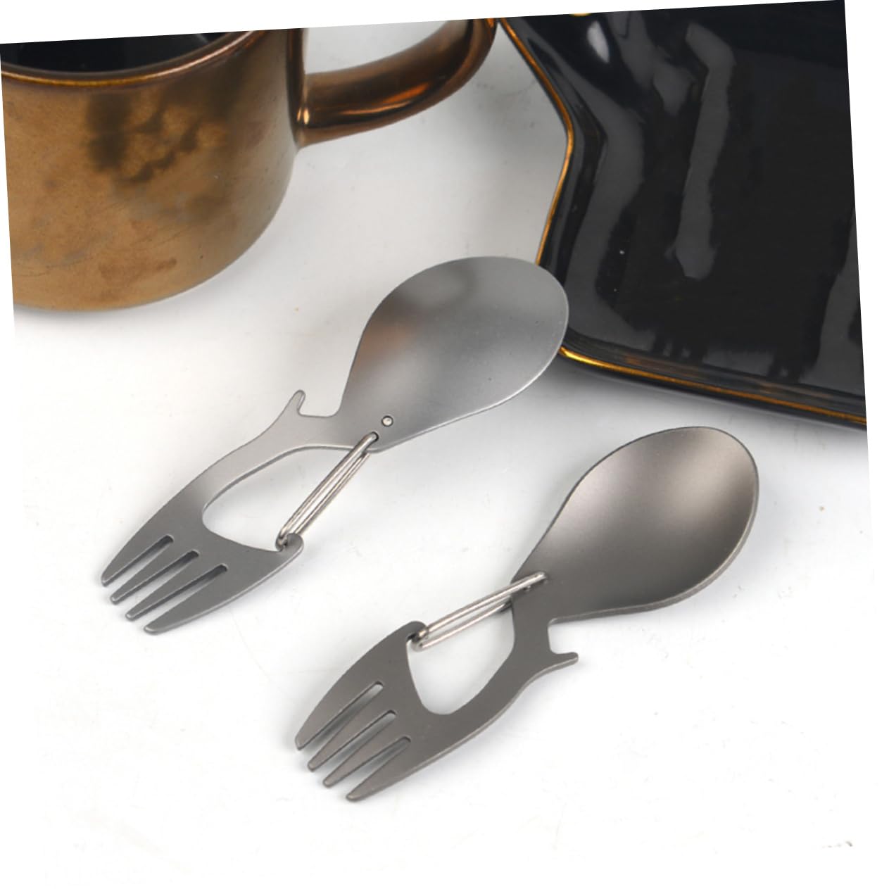 UPKOCH 5 Pezzi Stunzioni Multifunzionali Di Titanio Pieghevole Zaino in Spalla Piccolo Portatile Forchetta in Titanio Utensile Viaggio Forchetta Da Campo Utensili Posate