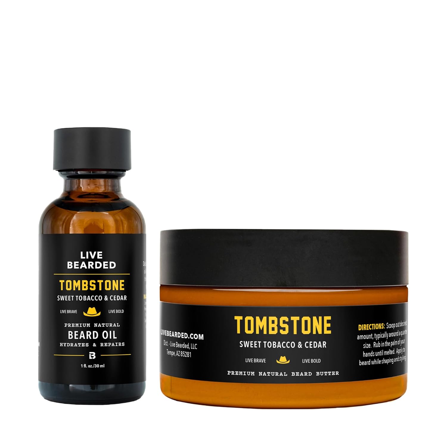 Live Bearded: Beard Oil and Beard Butter Grooming Kit - Tombstone - All-Natural Ingredients with Shea Butter, Argan Oil, Jojoba Oil and More - Beard Growth Support - Made in the USA