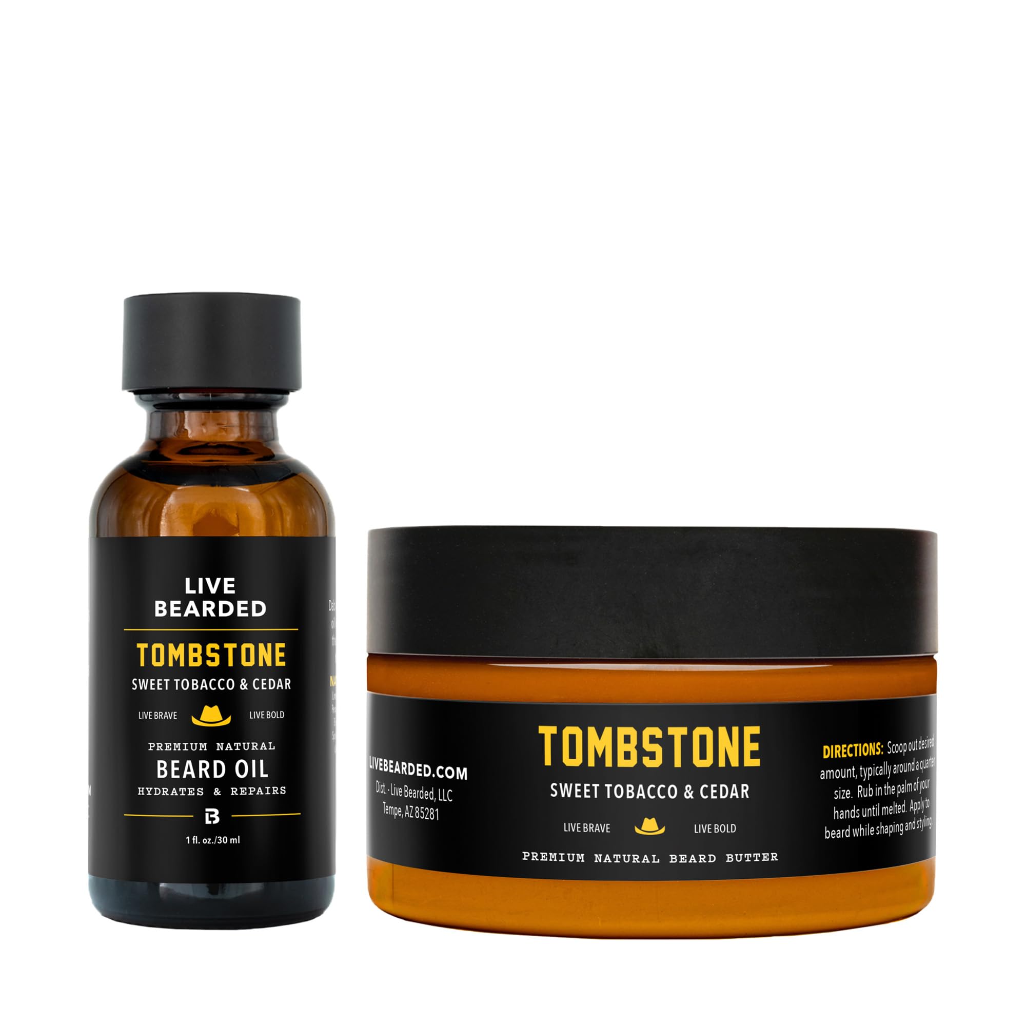 Live Bearded: Beard Oil and Beard Butter Grooming Kit - Tombstone - All-Natural Ingredients with Shea Butter, Argan Oil, Jojoba Oil and More - Beard Growth Support - Made in the USA