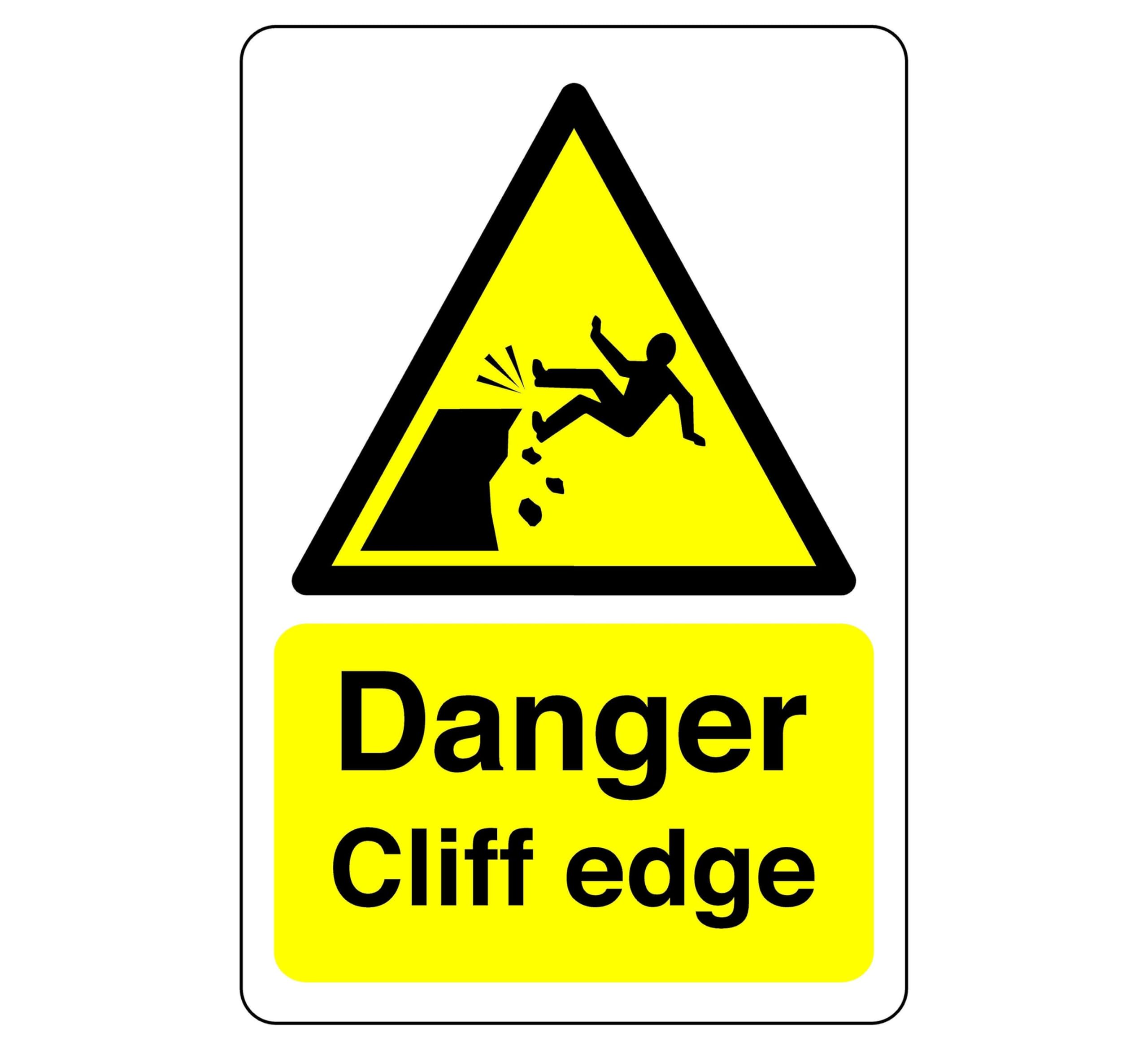 Safety First Display Ltd Yellow/Black Danger Cliff Edge Sign- 3Mm Aluminum Dibond High-Visibility And Durability For Indoor/Outdoor Usage (600Mm X 400Mm) Ensures Safety Within 20M Viewing Distance.
