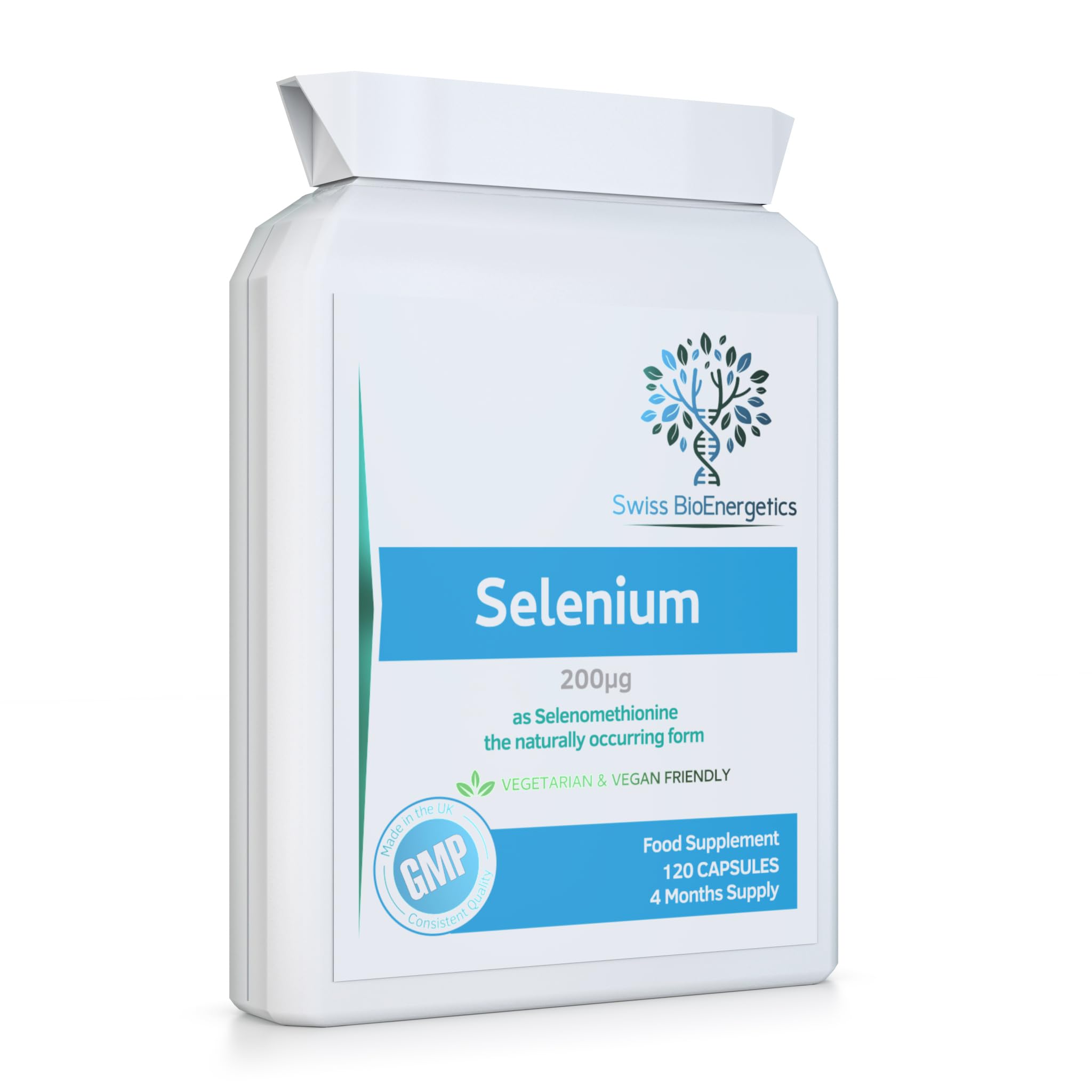 Selenium 200µg - 120 Capsules – 4 Month Supply as Selenomethionine The Naturally Occurring Form with Superior bioavailability - Made in The UK