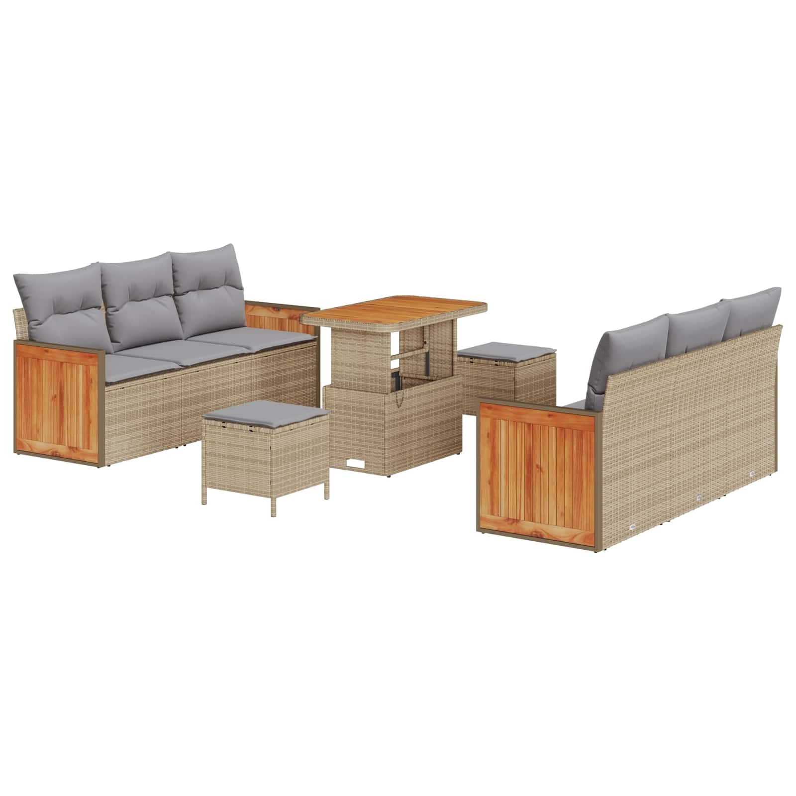 HaoChrymec Salon de Jardin 9 pièces, 8 Places, Beige et Gris Clair, 75.2kg