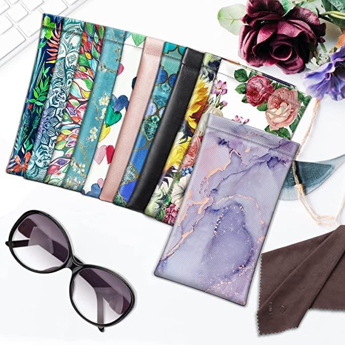 [2 Pack] Fintie Eyeglasses Pouch with Cleaning Cloth, Portable Squeeze Top Leather Glasses Case Sunglasses Bag, Glittering Marble + Lilac Marble - Image 7