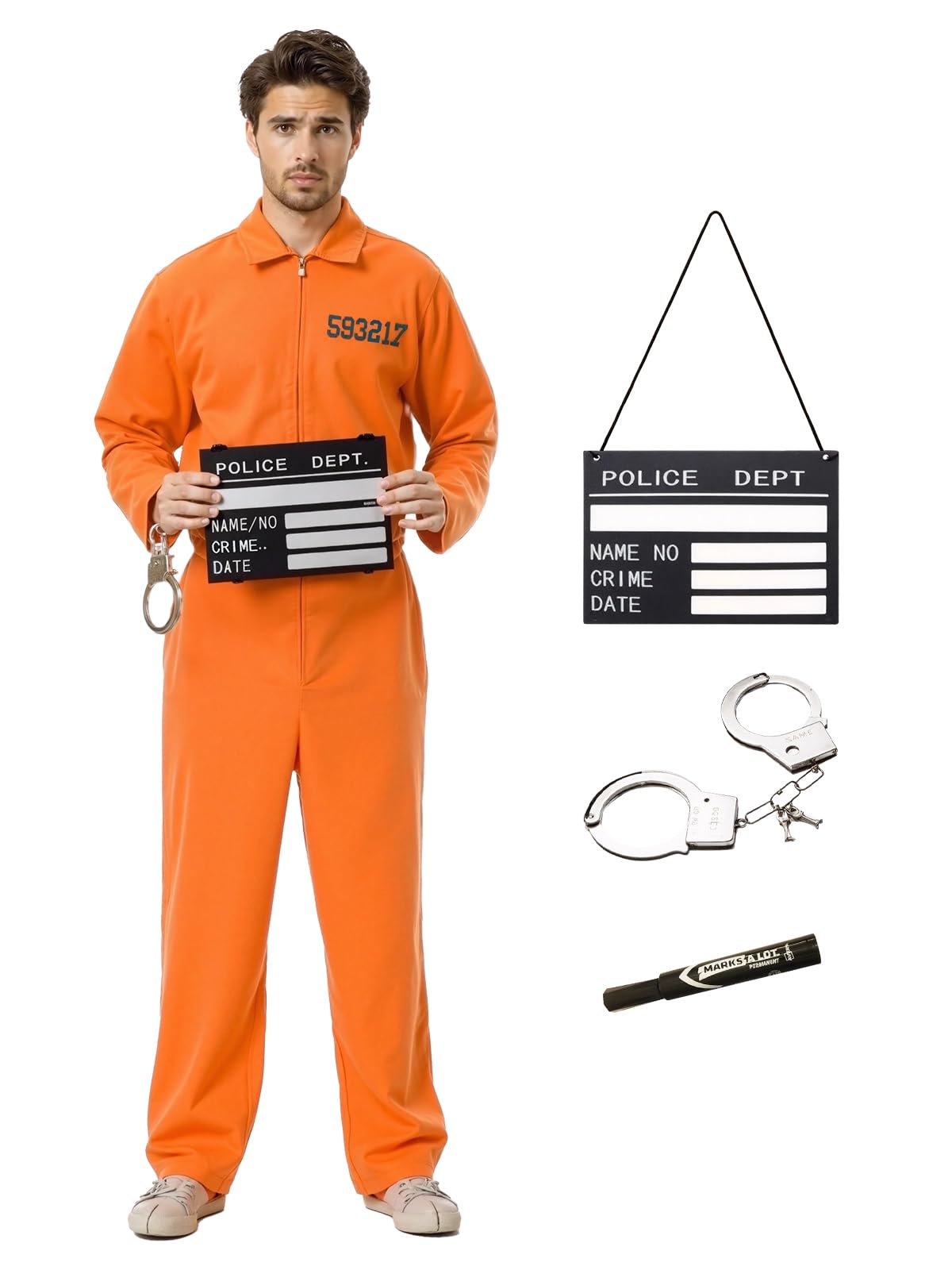 Prisoner Jumpsuit Men Women Adult Orange Prison Costume Jail Inmate Uniform Outfit Halloween Costumes