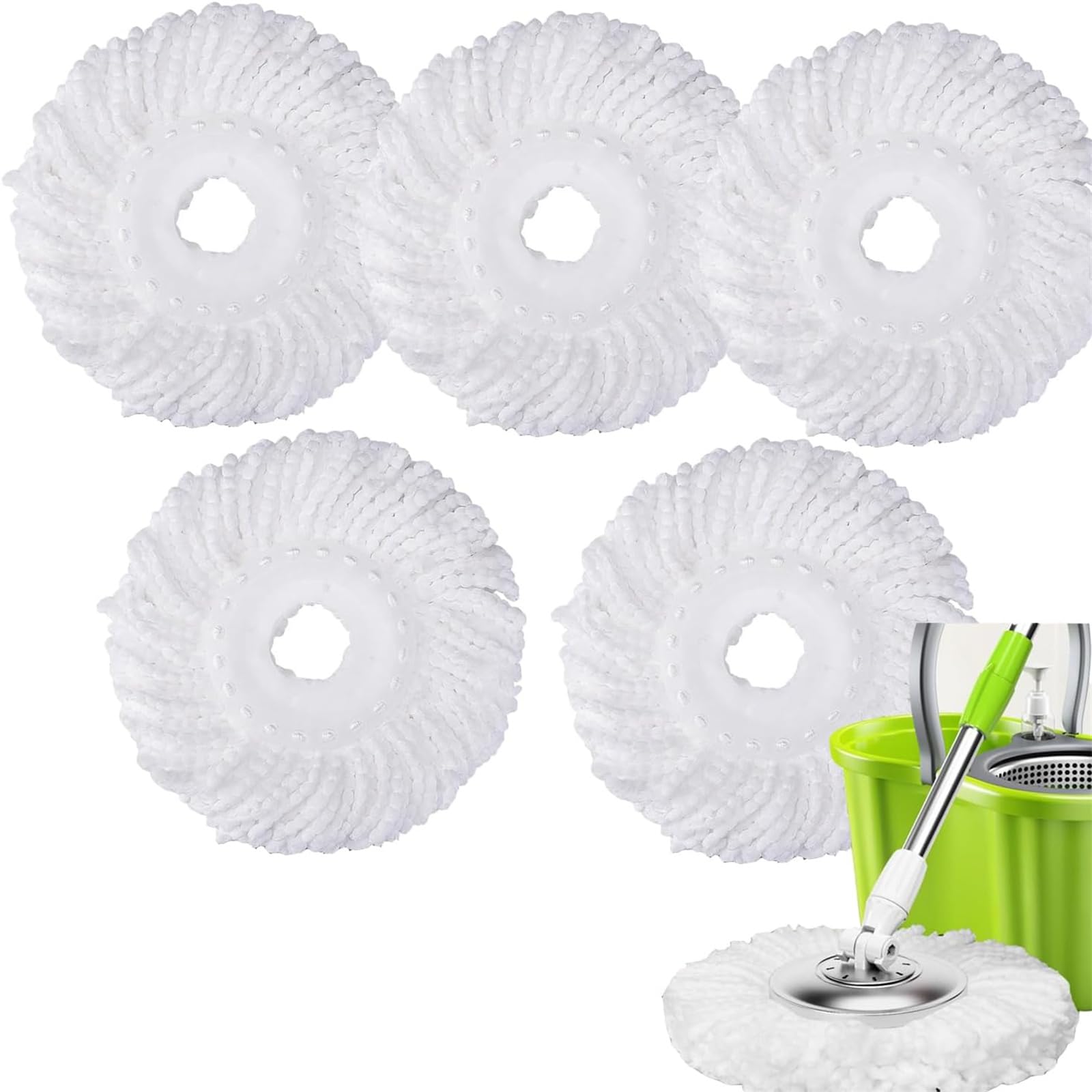 GeRRiT Spin Mop Head Replacement for 360 Spin Magic Mopping, 5 Pack Microfiber Spin Mop Refill Heads for Universal Round Shape Standard Size, KWJZD-AE-062