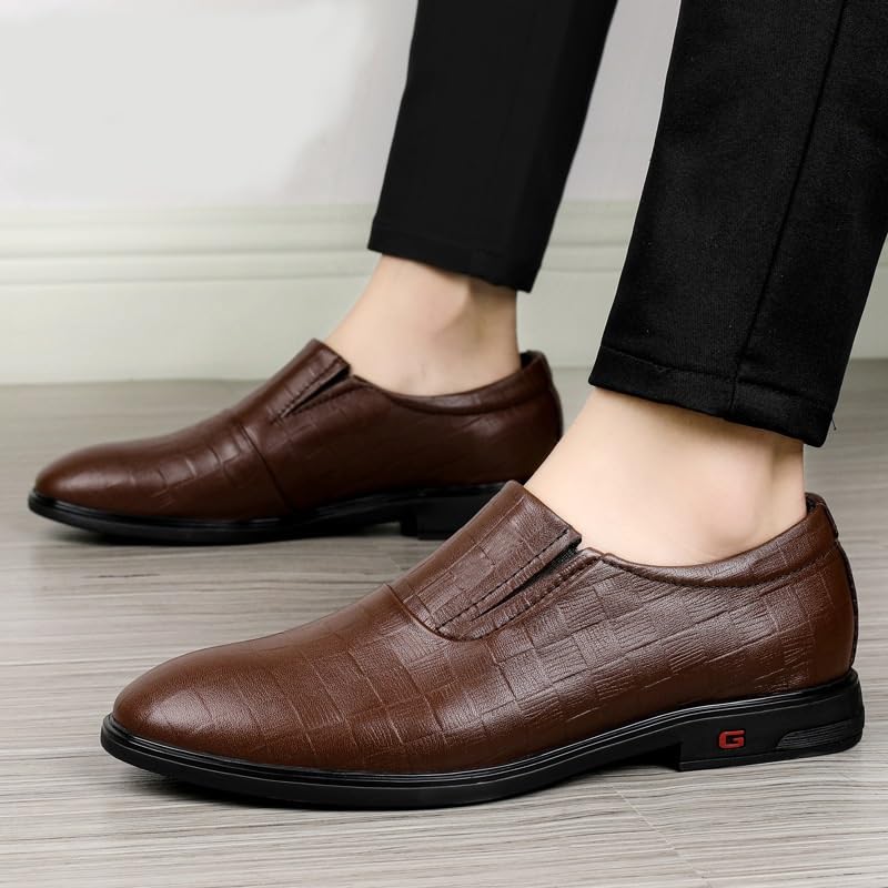Brown Slip On Men Casual Leather Shoes Wedding Men's Dress Shoes Vintage Mens Business Shoes Comfortable Men Flats Shoes Trendy Checkered Loafers Shoes2