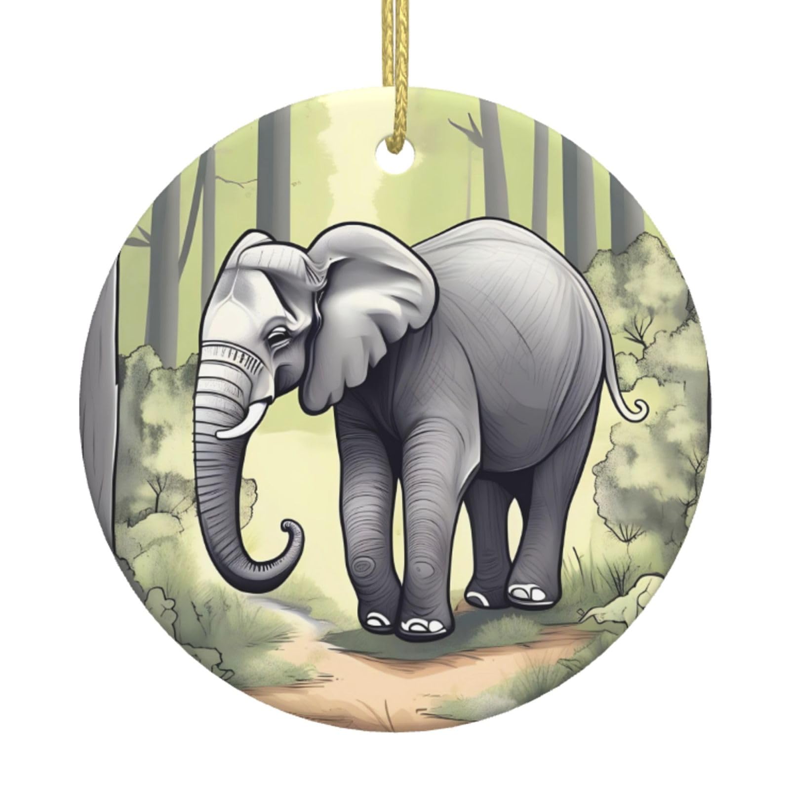 Walking Elephant Printed Christmas Tree Ceramic Ornaments Holiday Decoration Christmas Unique Pendant for Christmas Party