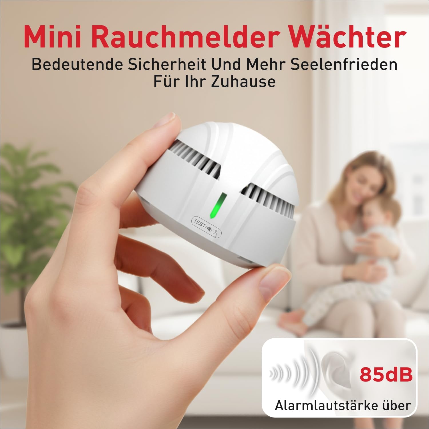 DAYTECH - Mini detector de humo con 10 años de batería, instalación fácil, alarma contra incendios, detector de humo sin perforación con soporte magnético, ideal para casa, apartamento y alquiler