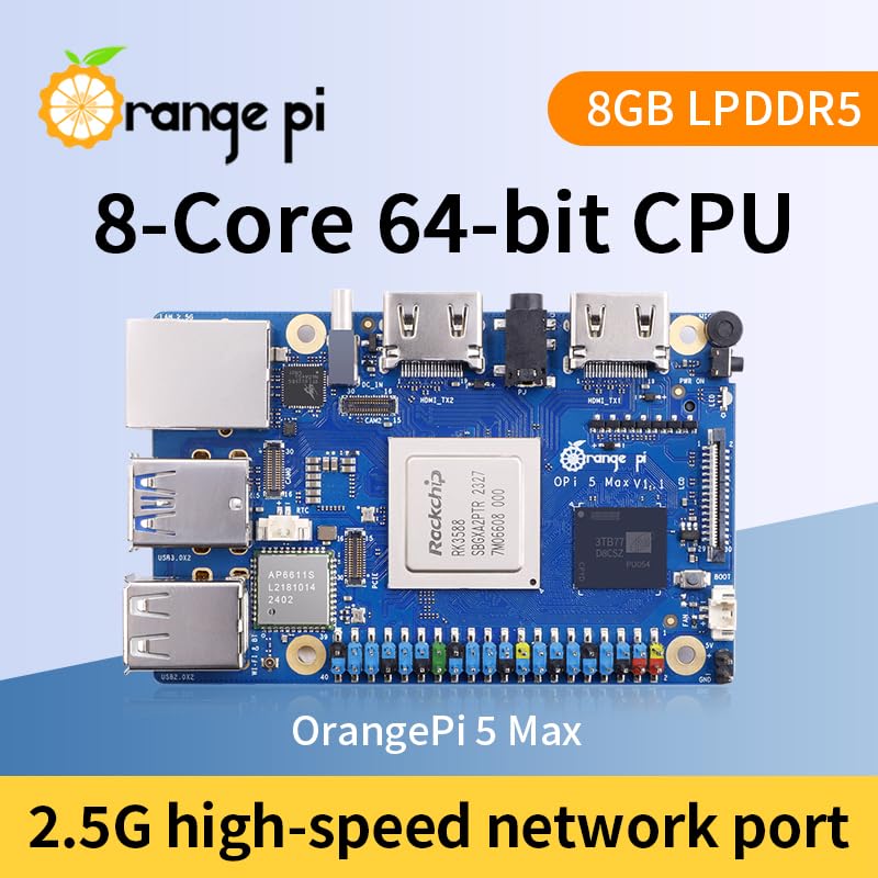 Image of Generic Orange Pi 5 Max 8GB LPDDR5 Rockchip RK3588 8-Core 64-Bit Single Board Computer with eMMC Socket, Wi-Fi 6E /Bluetooth 5.3 /BLE, Development Board Run Linux /Ubuntu /Debian /Android(5 Max 8GB)