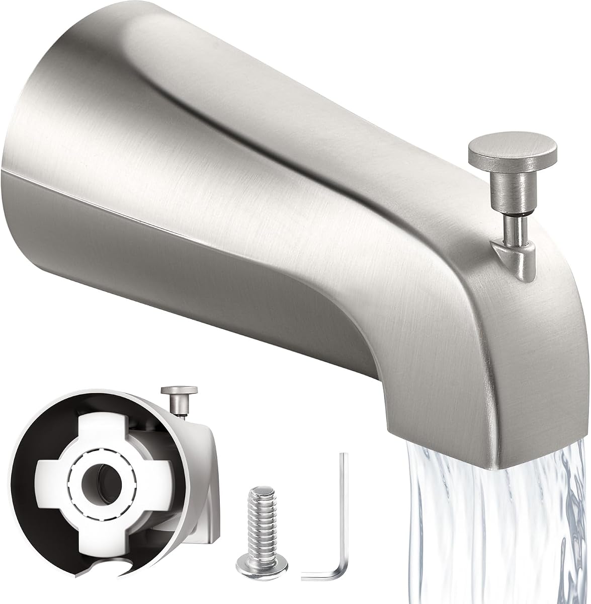 Tub Spout with Lift Rod Diverter - Leak Proof Slip Fit for 1/2" Copper Pipe | Durable Metal, Rust-Resistant Bathtub Faucet Replacement, Large Flow, Quick Tub Filling, Quick DIY Install, Brushed Nickel