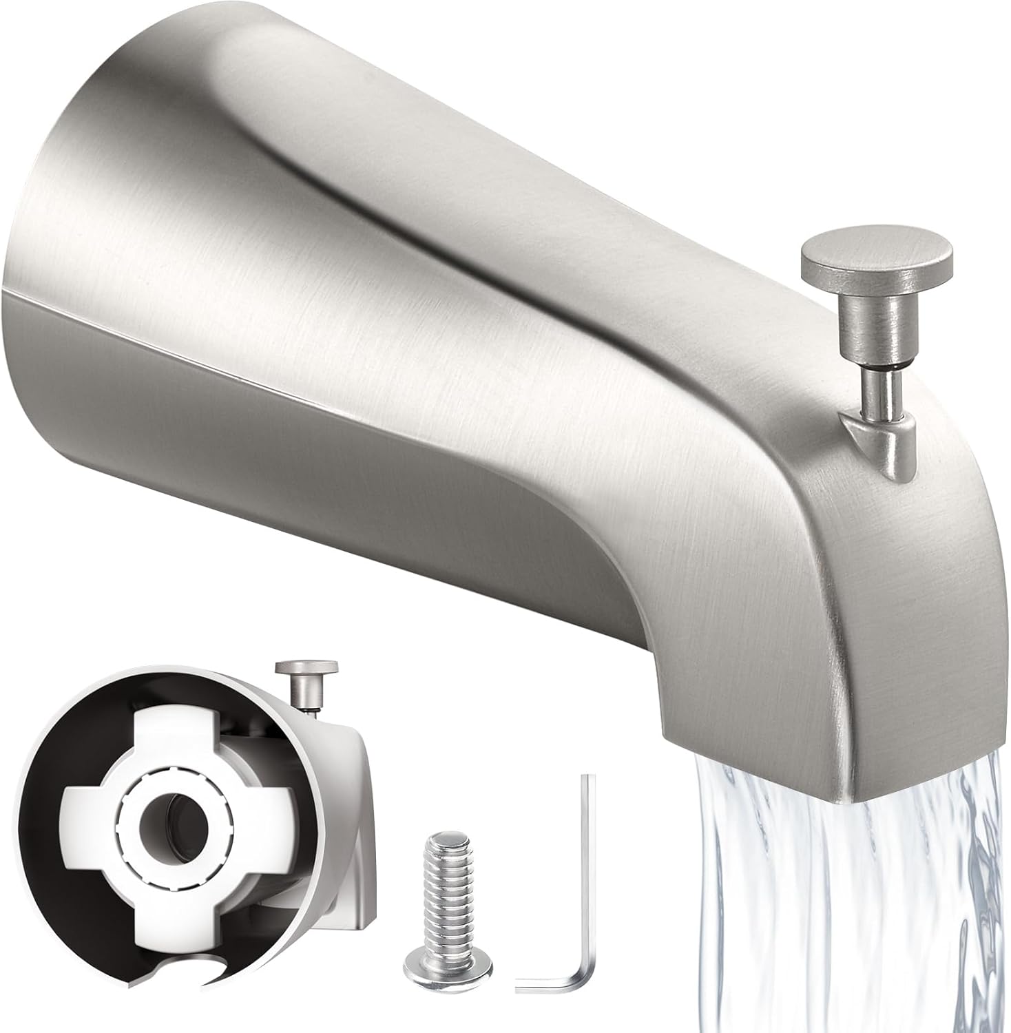 Tub Spout with Diverter – Slip-Fit Bathtub Faucet Spout Replacement, 1/2” Copper Pipe Connection, Easy to Install, Universal for Bathroom Shower (Brushed Nickel)