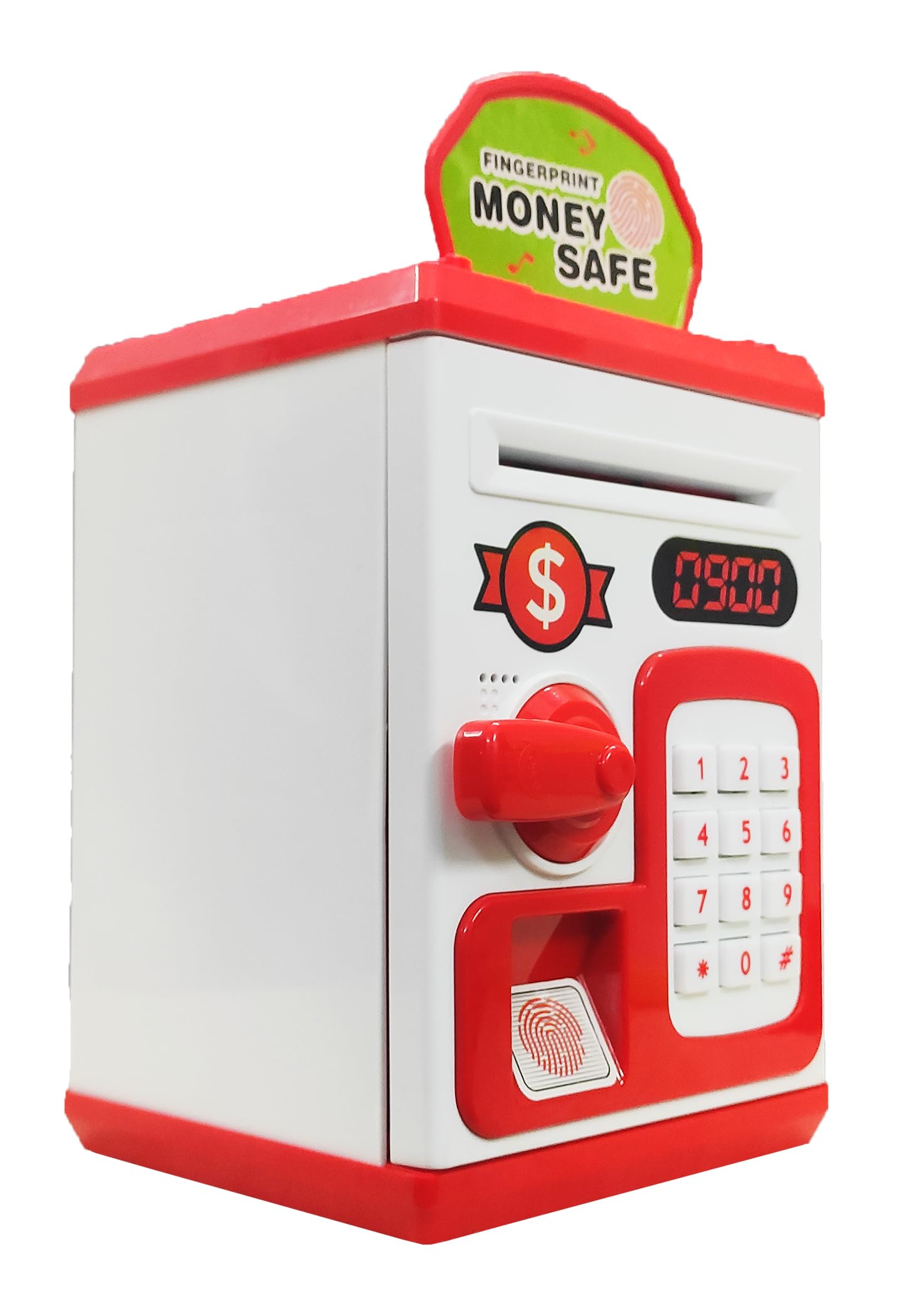 VGRASSP Money Safe Piggy Bank (The Gullak) Toy for Kids and Adults with 3 Step Unlock - Feed Number Password Touch Finger Sensor Then Twist Handle to Open The Door (Red - White)-image-16