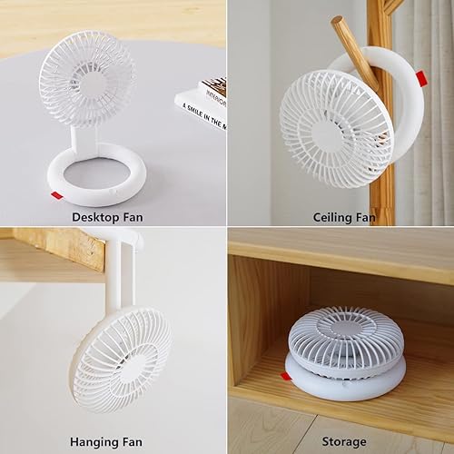 Miniatura 2 de Ventilador de escritorio plegable, ventilador de techo recargable por USB, sacudida automática de la cabeza, mini ventilador portátil silencioso de