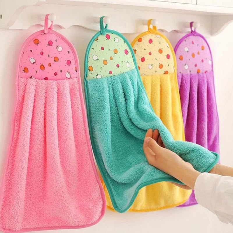 Image of Fezora Microfiber Hand Towels for Home & Kitchen - Anti-Bacterial Hanging Towels for Wash Basin, Soft Lint-Free Napkins for Hand Drying, Dish Cleaning & Everyday Use, Multicolor (Pack of 4)