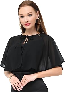 Women's Chiffon Shawl wraps Sheer Shrug Capelets for Evening Dress Wedding Cape Cover Up