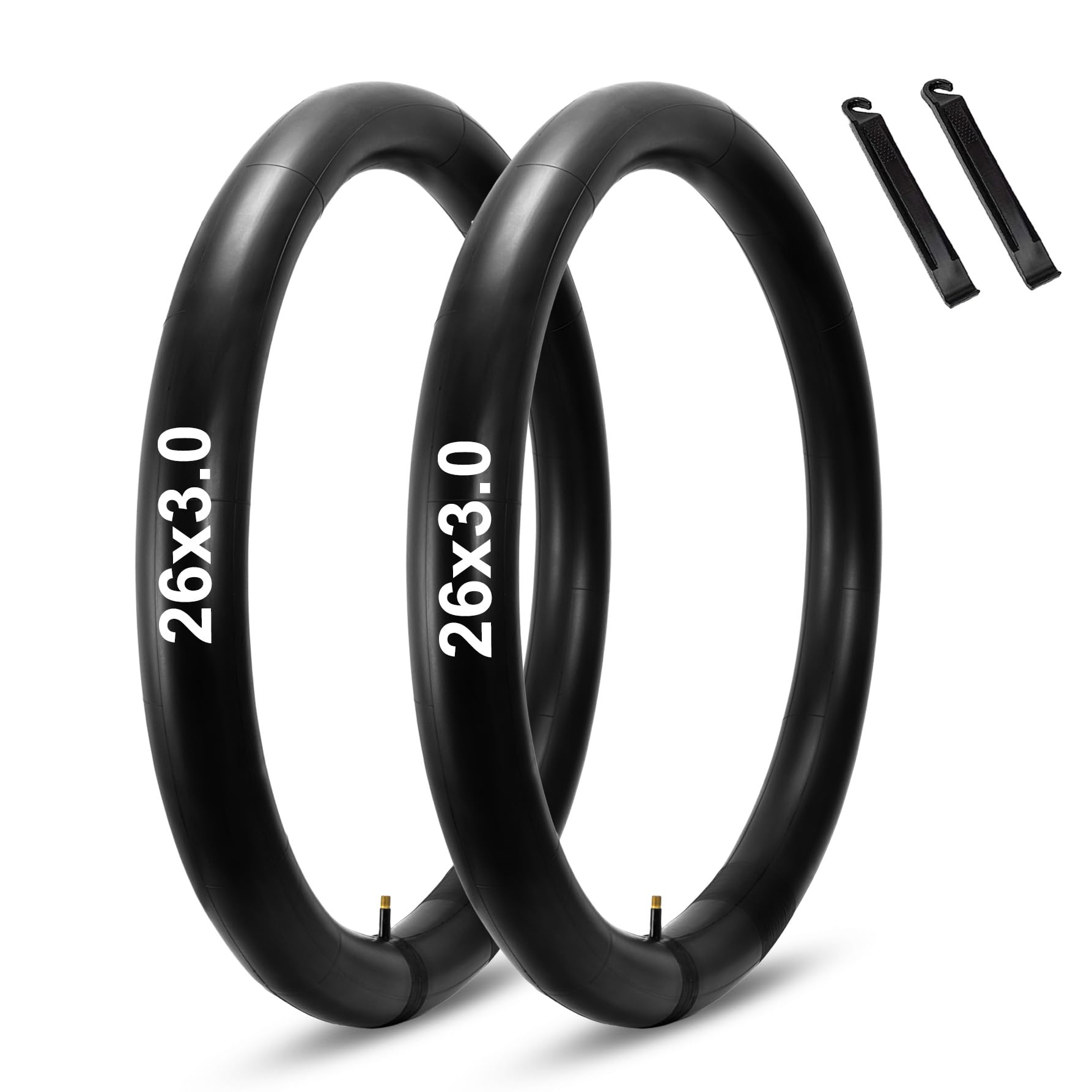 MOHEGIA Chambre à air Fat Bike : 20 x 3,0/26 x 3,0 pouces pour vélo électrique avec valve Schrader AV 32 mm avec 2 démonte-pneus inclus