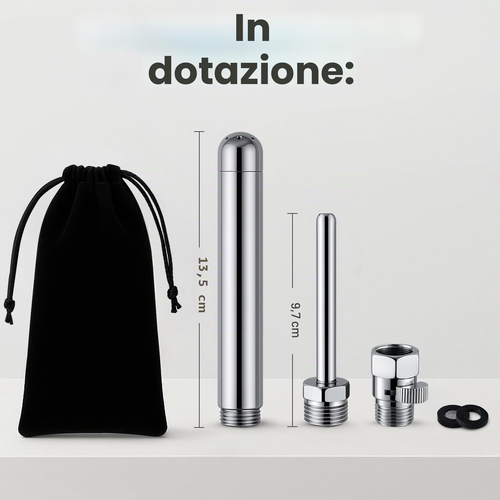 Set soffione doccia in metallo per lavaggio intestinale con regolatore di flusso, unisex, per la cura intima, per uomini e donne, inclusa borsa in velluto come accessorio doccia