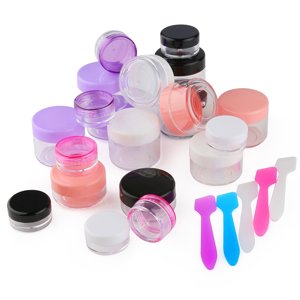 Accmor Zestaw 25 słoików akrylowych z pokrywkami 3/5/10/15/20 g z 5 mini szpatułkami na prezent, 25 szt, 25 Pcs