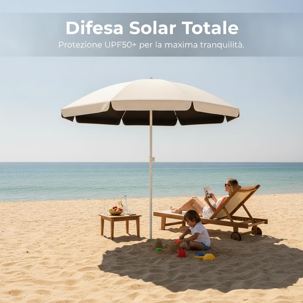 Ombrellone da Spiaggia con Protezione, Azzurro cielo