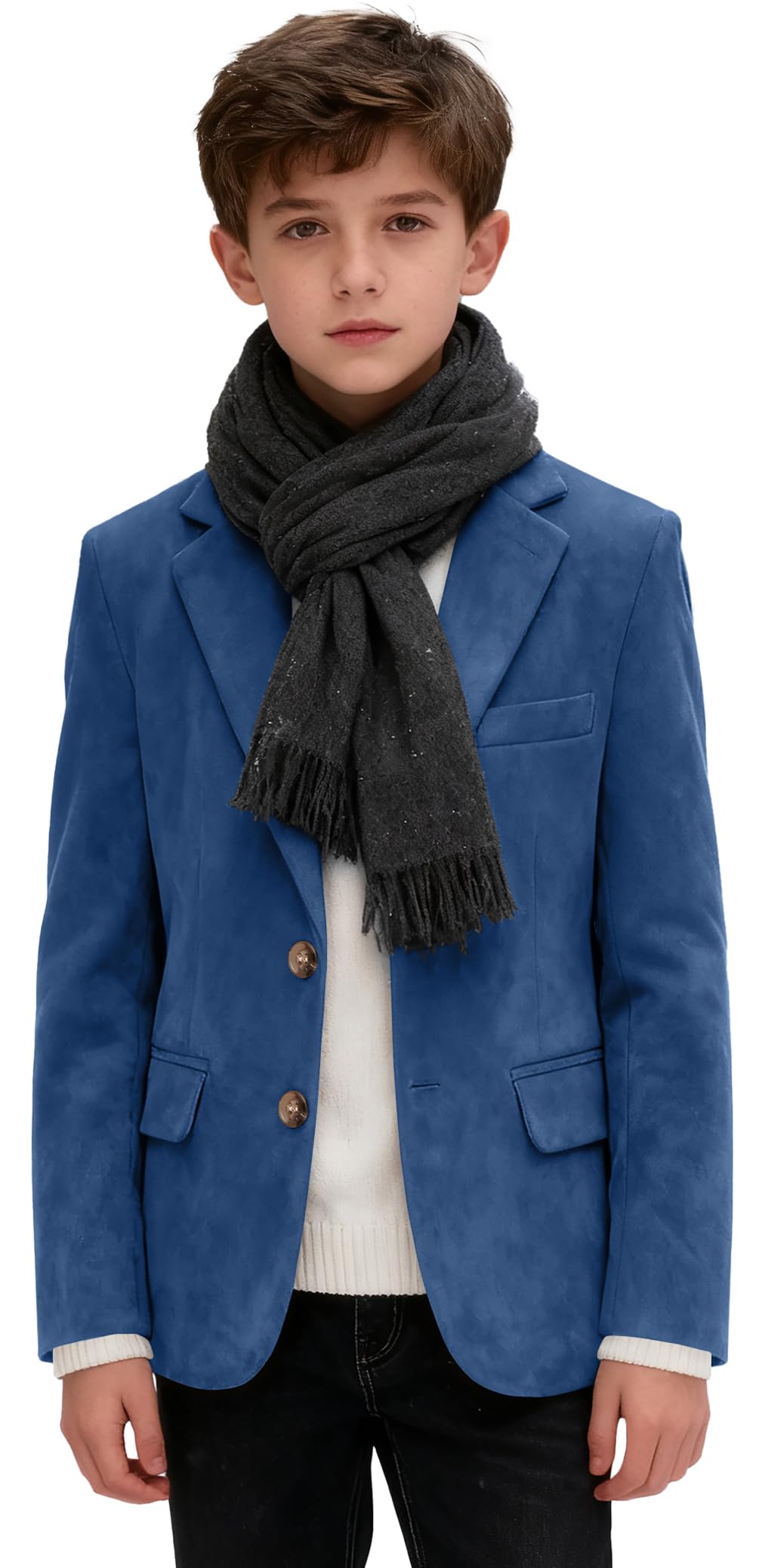 Blazer for Boys Suede Sport Coat Casual 2 Buttons Slim Fit Suits Jackets for Boys Suede Blazer with Pockets