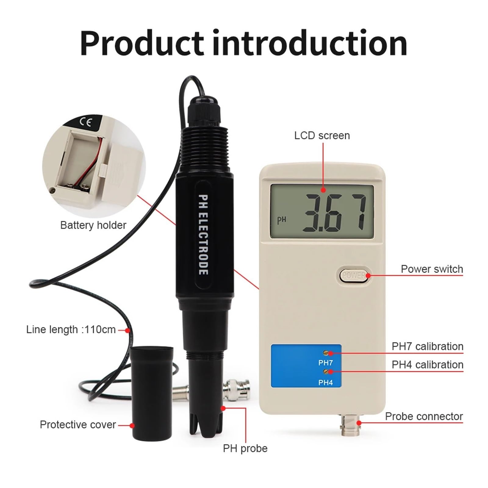 Medidor Agua Medidor De PH Digital Retroiluminado Alta Precisión, Probador Calidad del Agua For Laboratorio, Potable, Acuarios, Hidroponía Multiusos Preciso Fácil