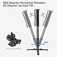 Vista 2 de Koolehaoda Monopod de cámara extensible con base de soporte de trípode plegable, aleación de aluminio, monopod de viaje portátil ajustable de 20-66