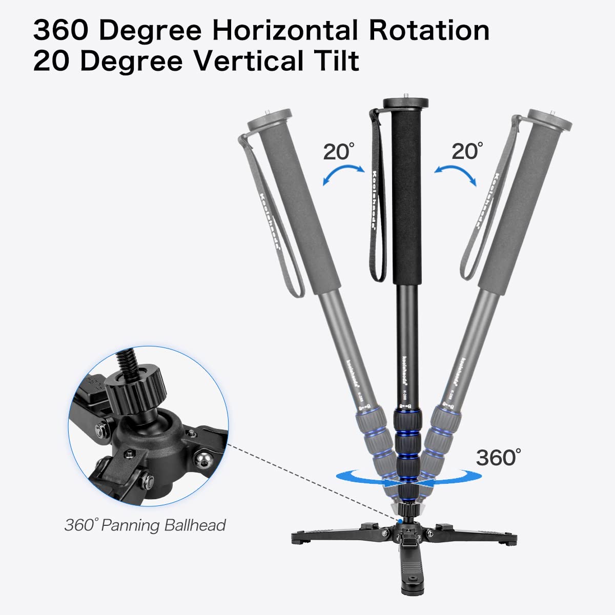 Koolehaoda K-288 Monopod met verwijderbare statiefbasis, aluminiumlegering 5 -delig 50 cm-168 cm hoogte, 5 kg maximaal laadvermogen voor camera-reisfotografie Koolehaoda K-288 Monopod met verwijderbare statiefbasis, aluminiumlegering 5 -delig 50 cm-168 cm hoogte, 5 kg maximaal laadvermogen voor camera-reisfotografie